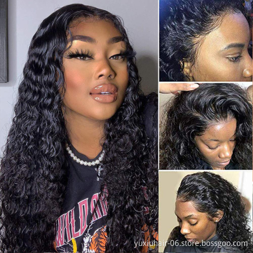 Wholesale Free Shipping Cuticle Aligned Unprocessed Brazilian Water Wave Virgin Human Hair Full Lace frontal Wig For Black Women